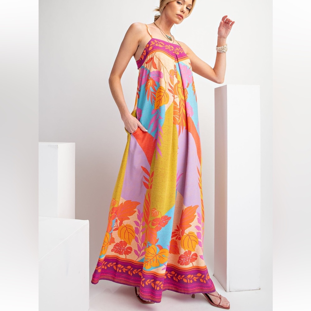 FANTASTIC SUMMER VACATION FLOWY DRAPE RAYON CHALLIS MAXI DRESS